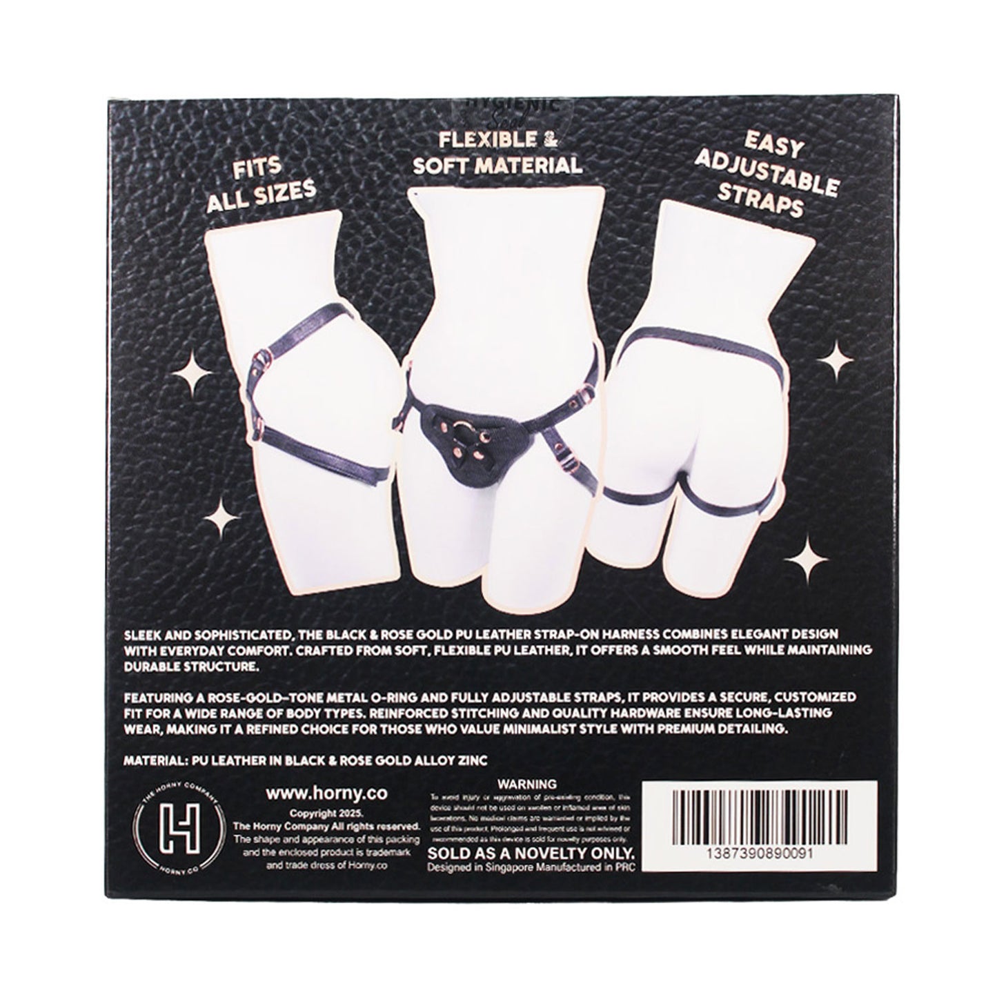 Unicorn Collections - Black and Rose Gold PU Leather Strap-On Harness