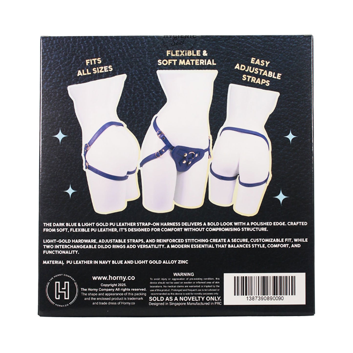 Unicorn Collections - Dark Blue and Light Gold PU Leather Strap-on Harness