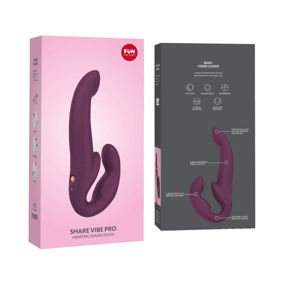 Fun Factory - Share Vibe Pro Vibrating Strapless Strap-on Double-Ended Dildo Burgundy