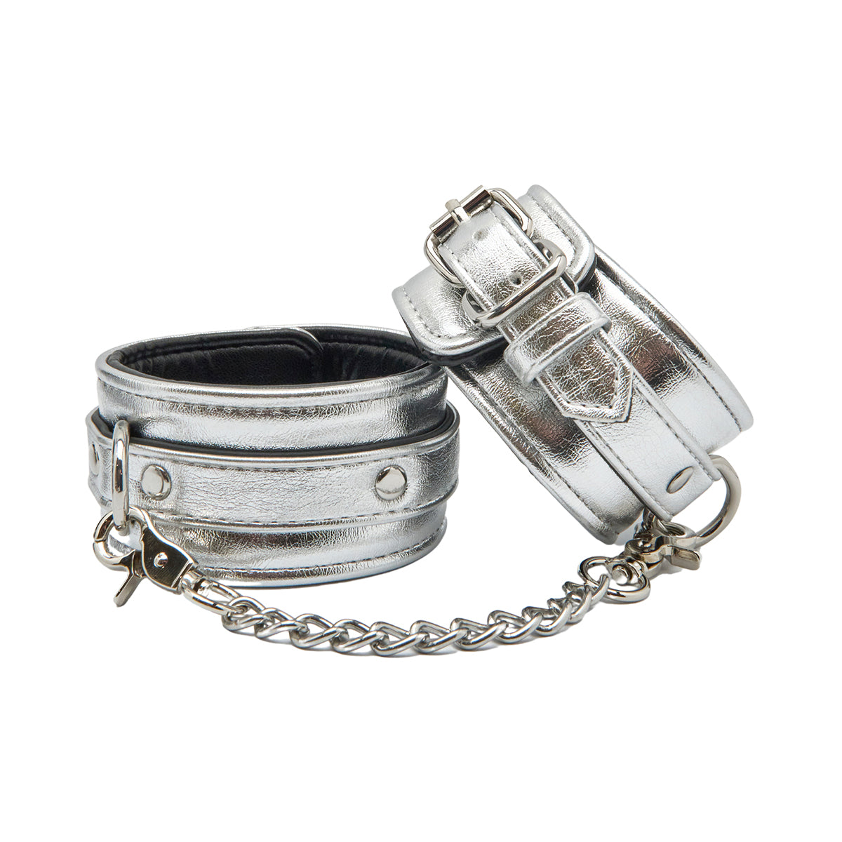 SM Club - Adjustable Ankle Cuffs with Chain Silver