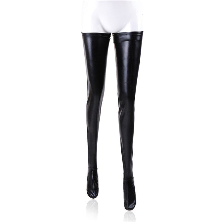 Black Dragon Faux Leather Thigh High Stockings With Anti-slip Large