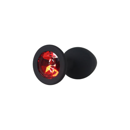 Funky Fantasy Series - Red Gem Black Silicone Anal Plug Small