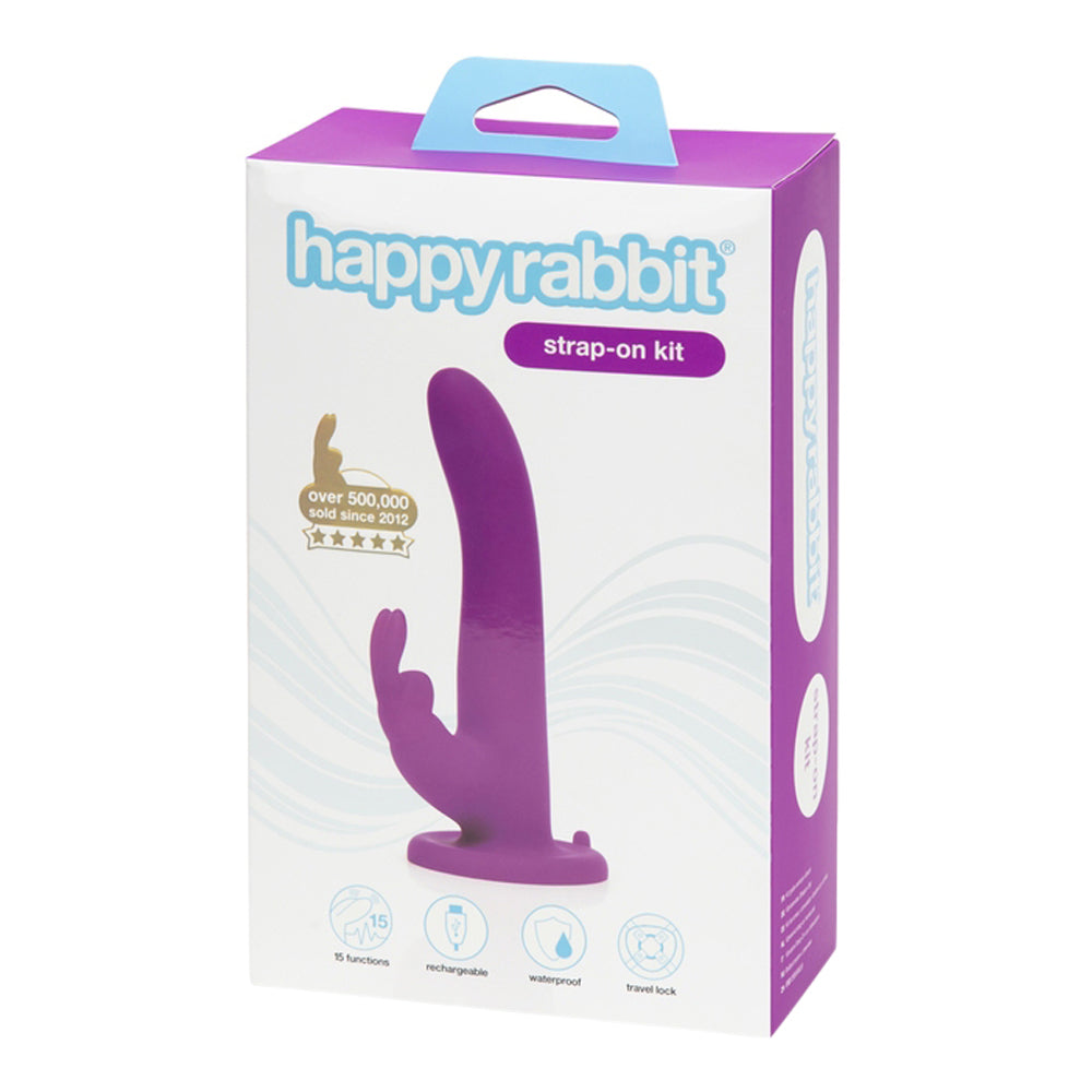 Happy Rabbit - Rechargeable Vibrating Strap On Harness Set (Purple)