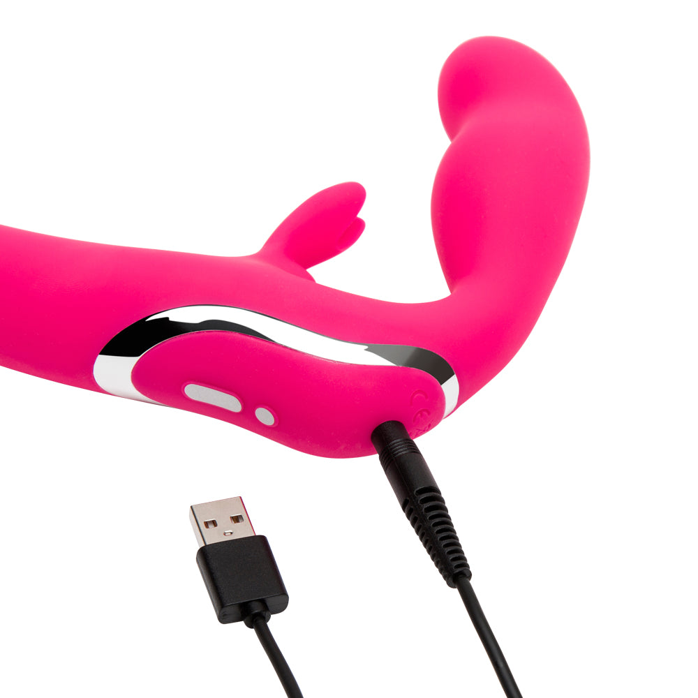 Happy Rabbit - Rechargeable Vibrating Strapless Strap On (Pink)