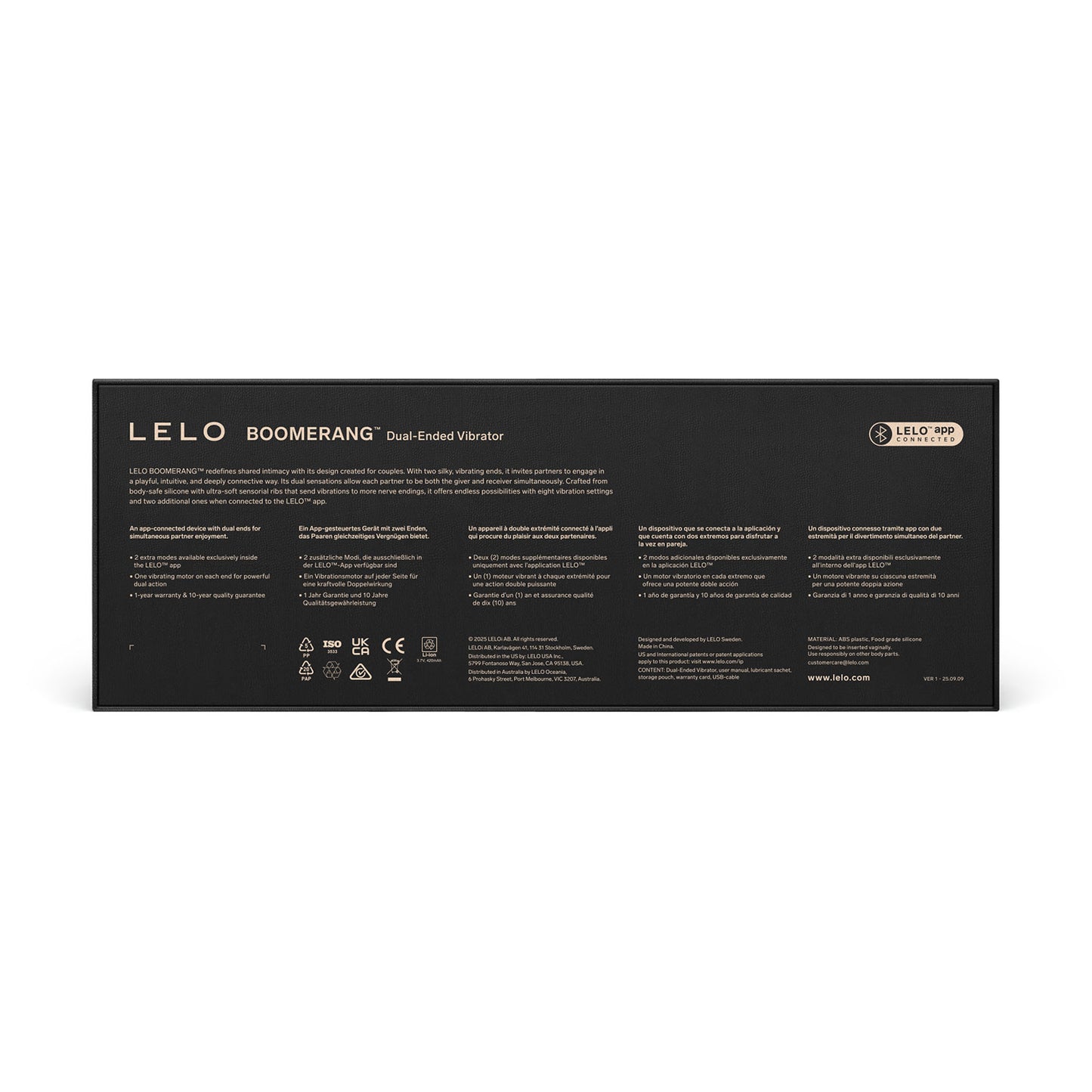 Lelo - Boomerang App-Controlled Dual Ended Vibrator Coral Red
