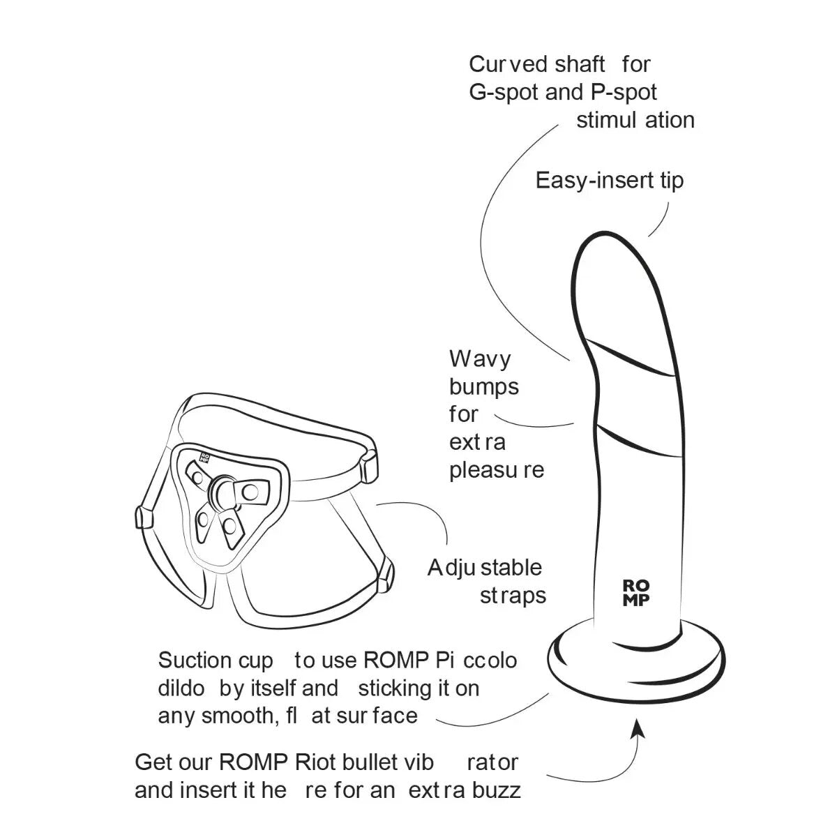 ROMP - Piccolo Hit The Right Note 5.5-inch Pegging Kit with Dildo and Harness