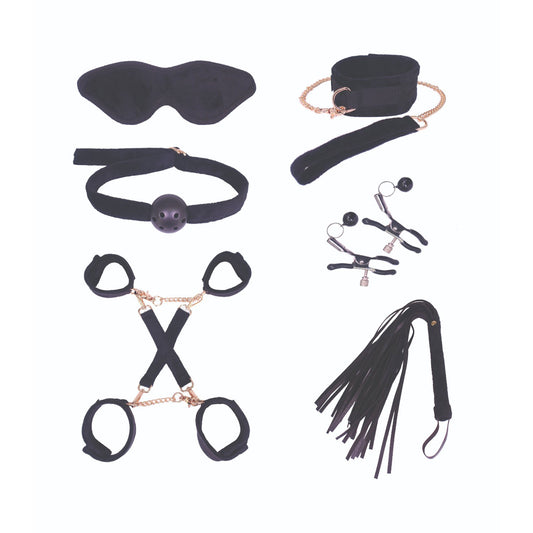 SM Club - Black and Gold Soft Touch Plush BDSM Intermediate 8-piece Set