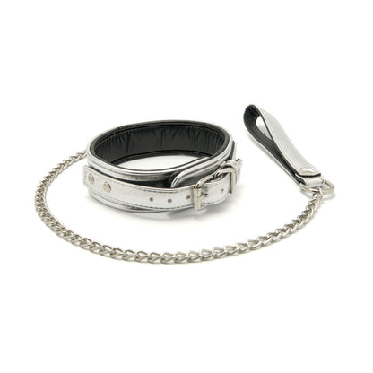 SM Club - Silver Faux Leather Collar and Leash