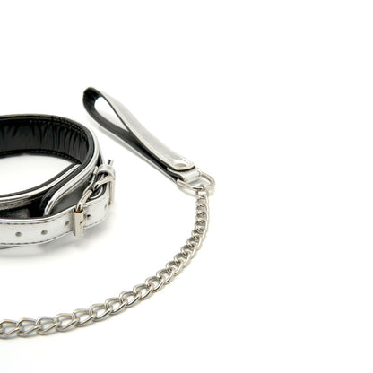 SM Club - Silver Faux Leather Collar and Leash