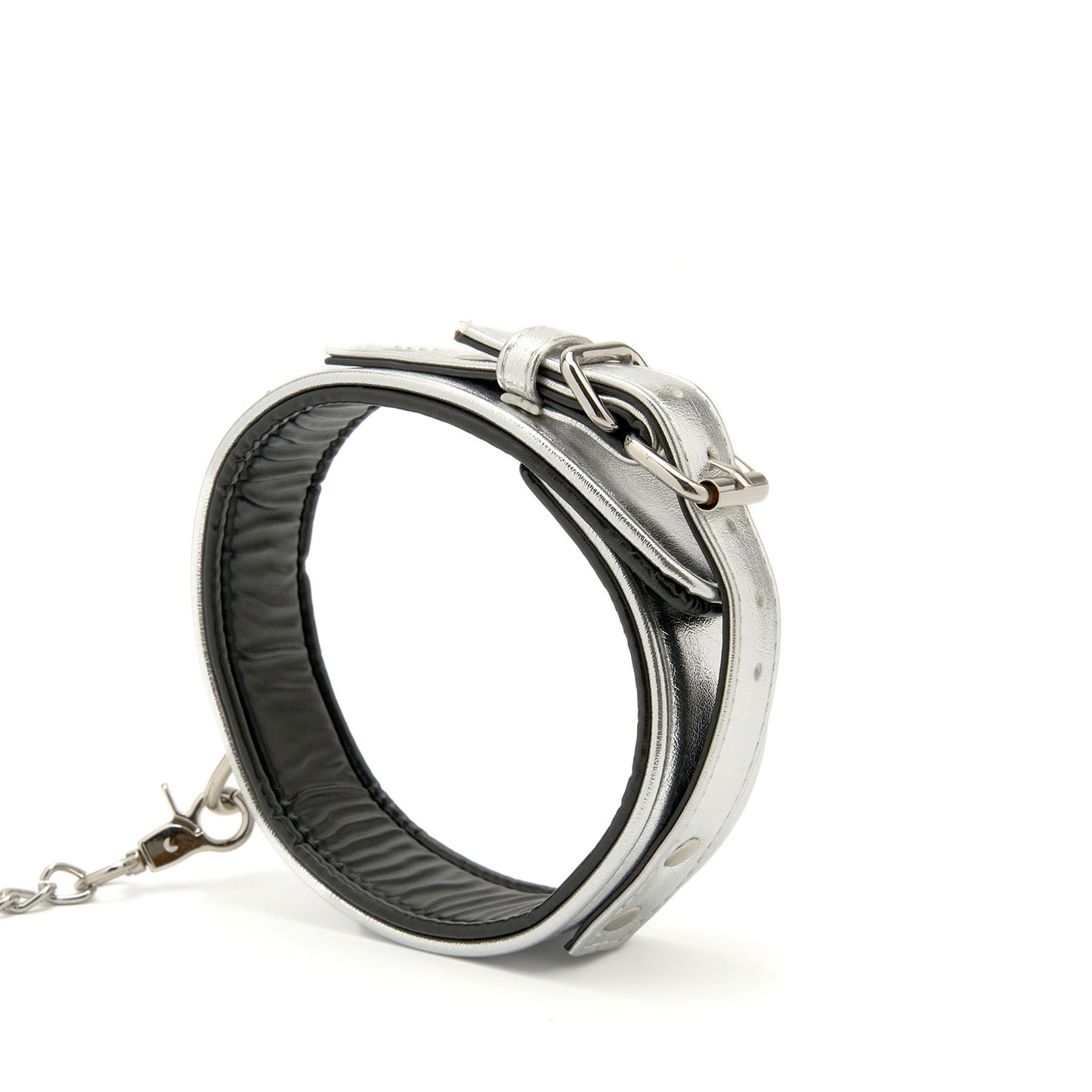 SM Club - Silver Faux Leather Collar and Leash