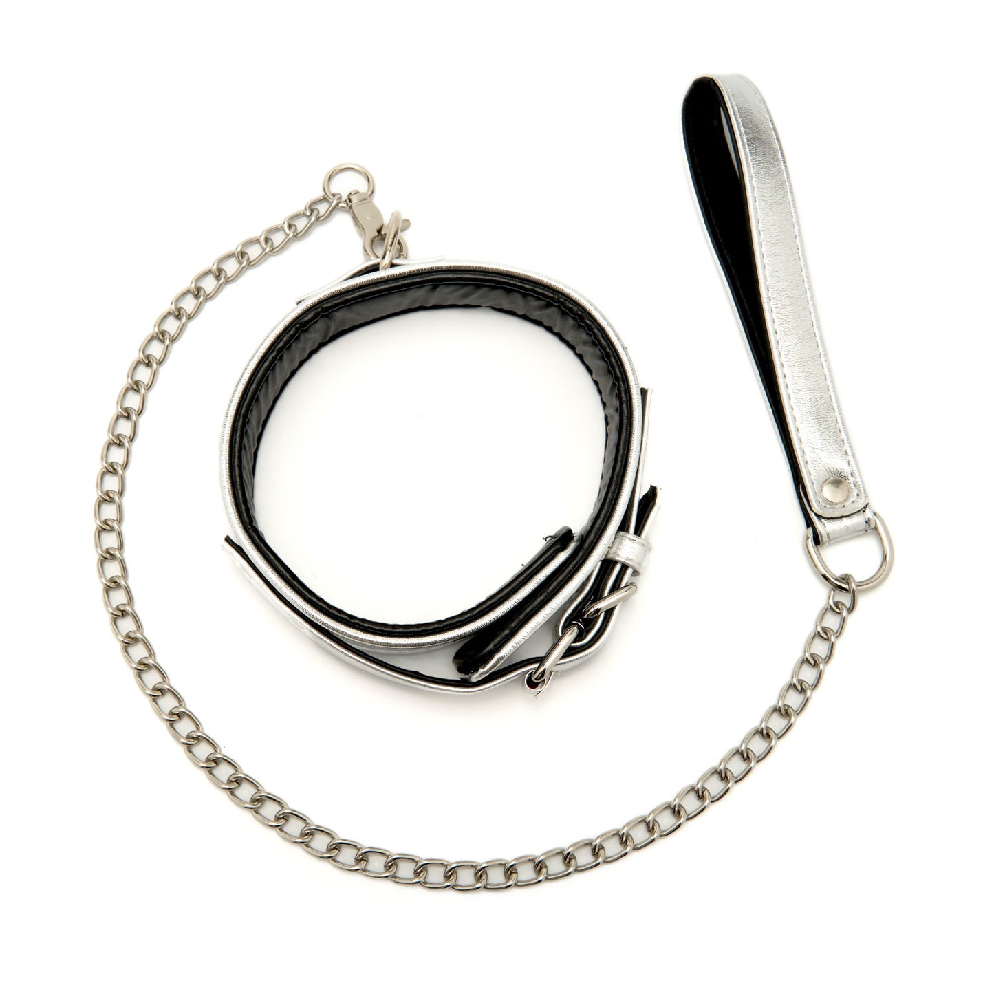 SM Club - Silver Faux Leather Collar and Leash