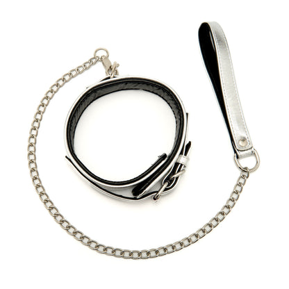 SM Club - Silver Faux Leather Collar and Leash