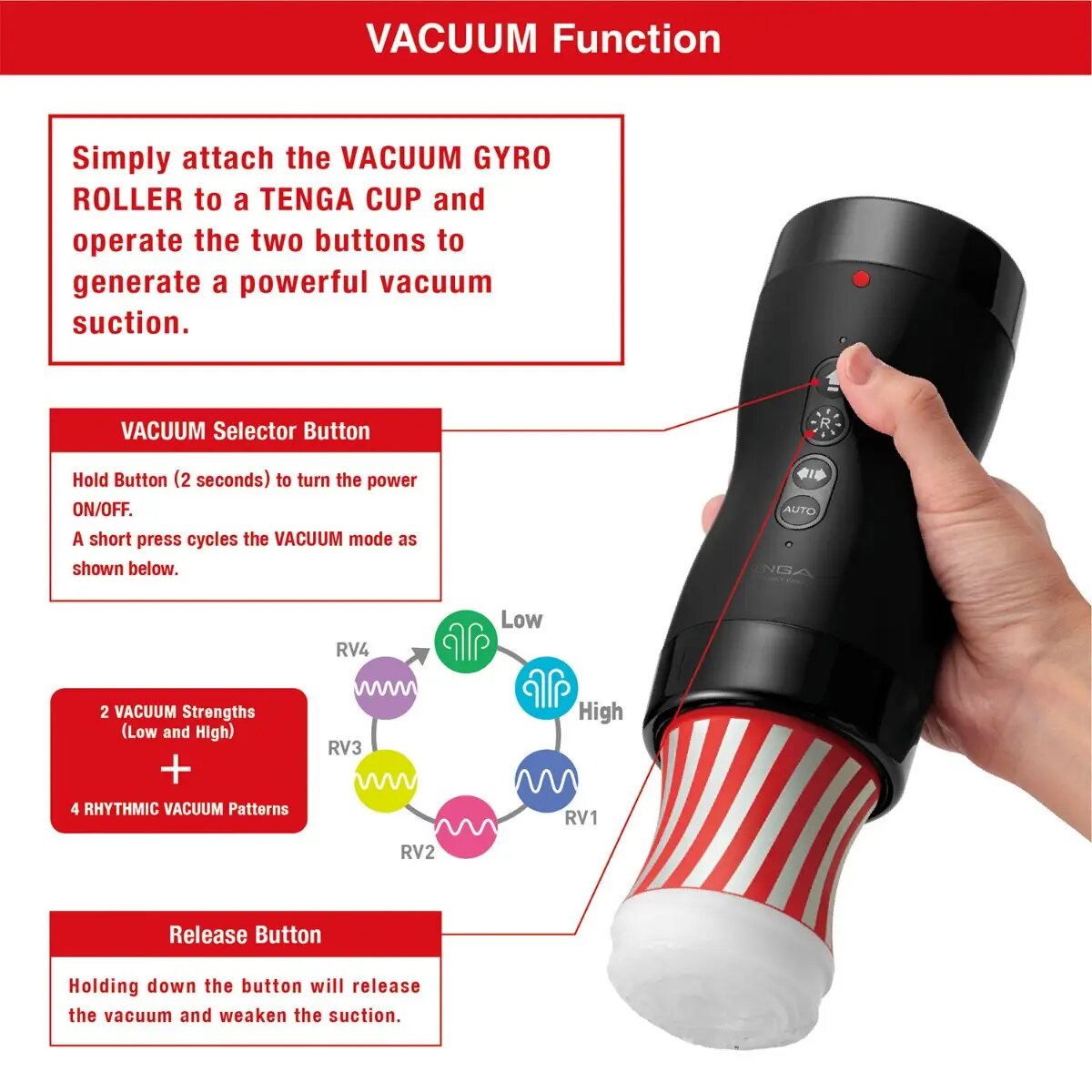 Tenga - Vacuum Gyro Roller Rechargeable Male Masturbator + Rolling Cup