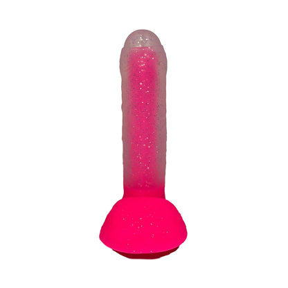 Unicorn Collections - 7 inches Glitter Pink Jelly Dildo Suction Cup with Balls