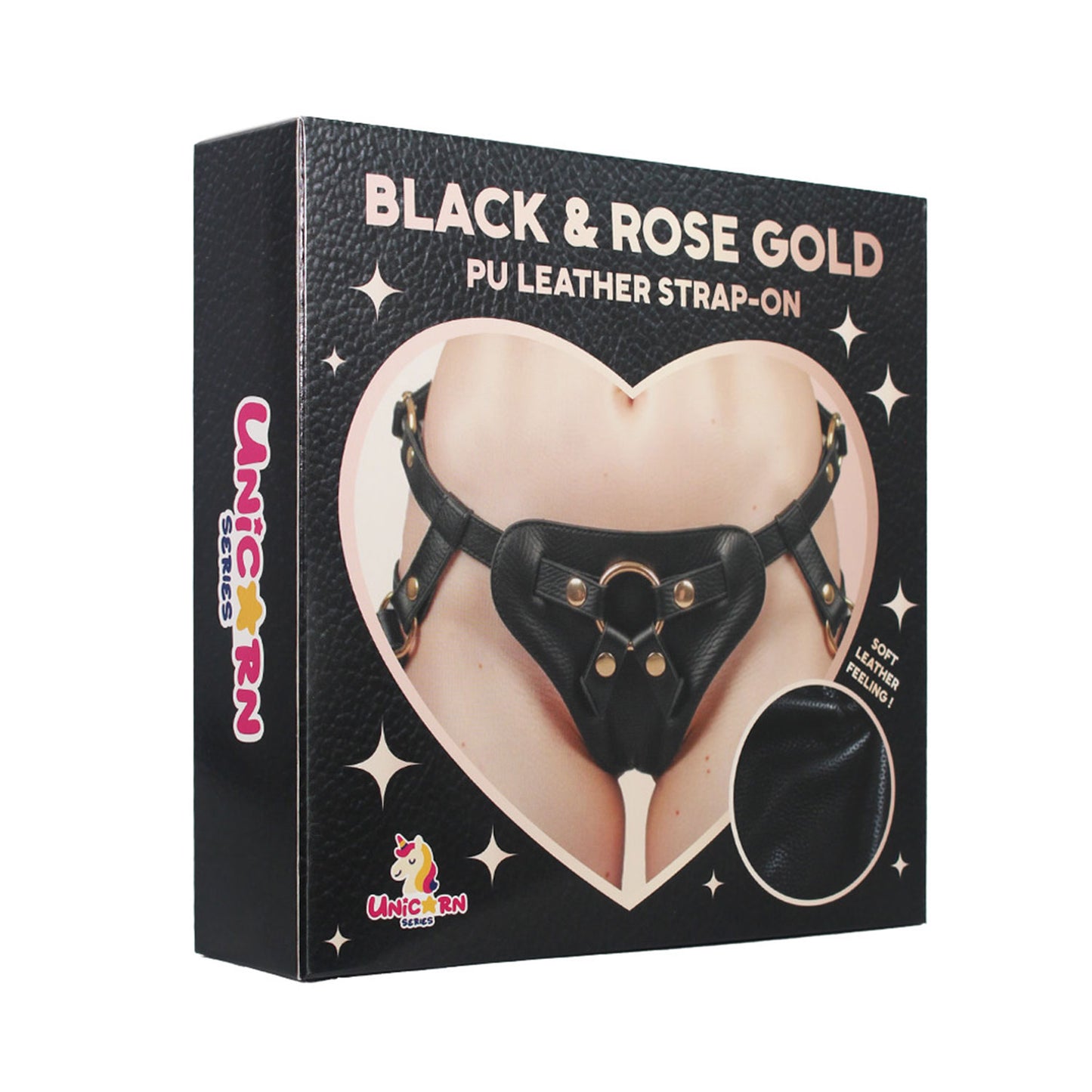 Unicorn Collections - Black and Rose Gold PU Leather Strap-On Harness