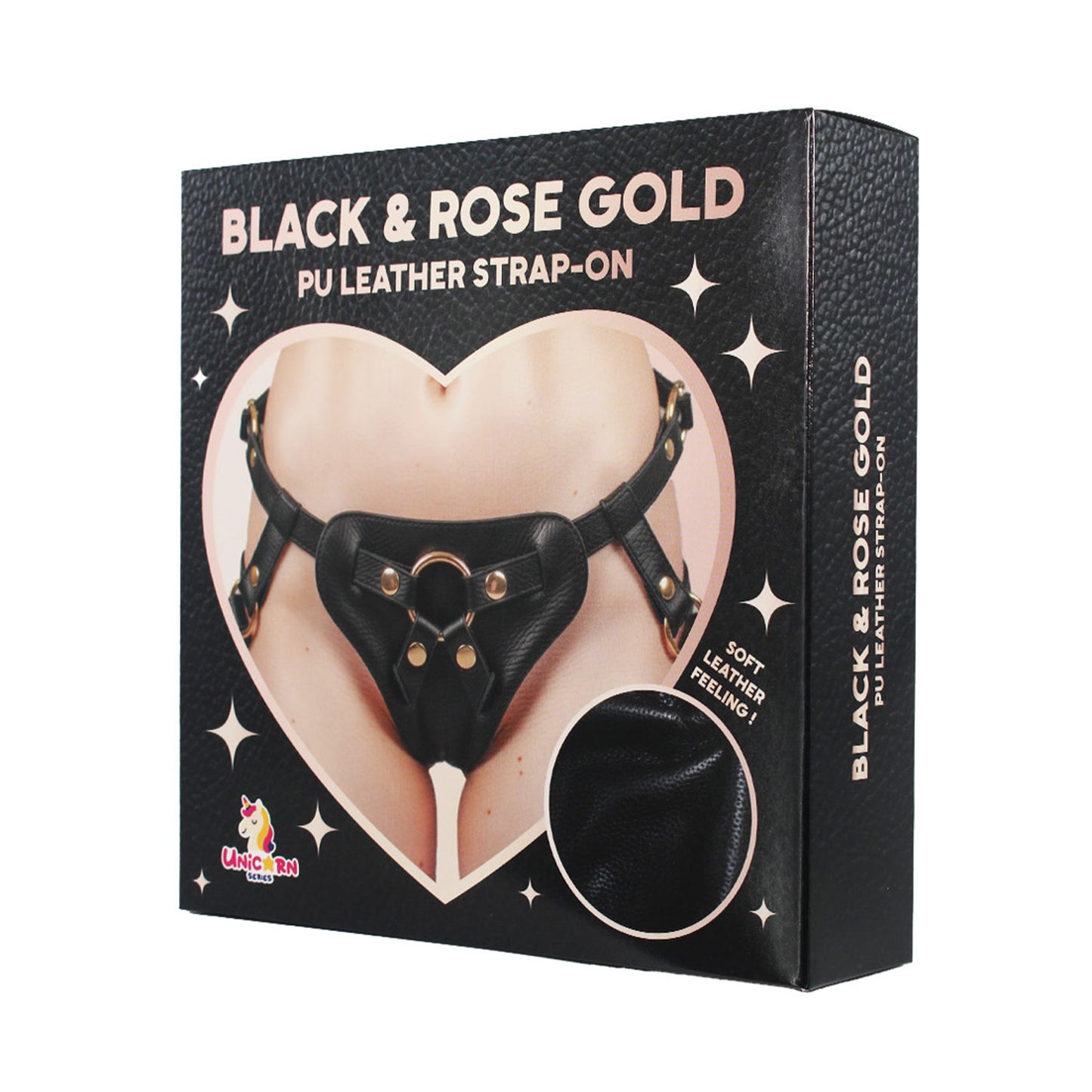 Unicorn Collections - Black and Rose Gold PU Leather Strap-On Harness