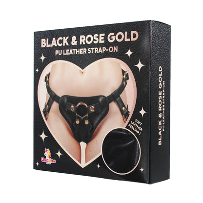 Unicorn Collections - Black and Rose Gold PU Leather Strap-On Harness