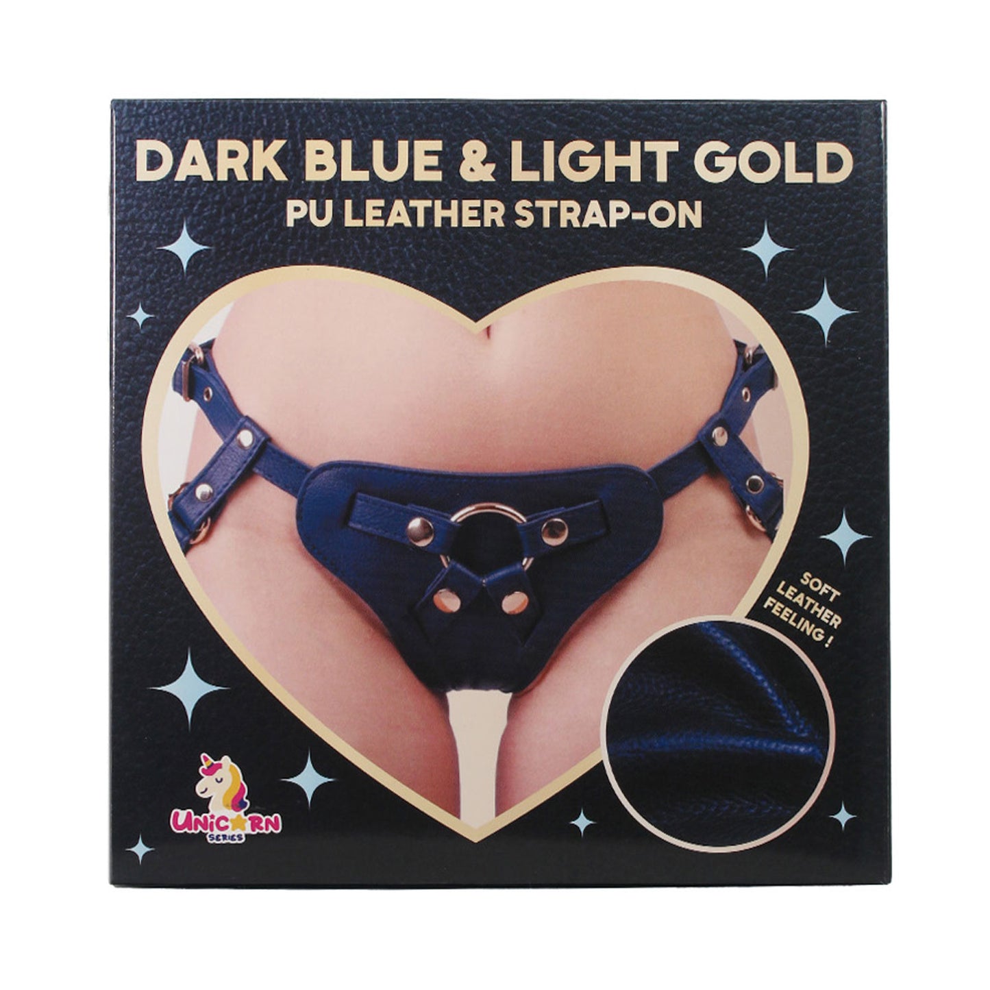 Unicorn Collections - Dark Blue and Light Gold PU Leather Strap-on Harness