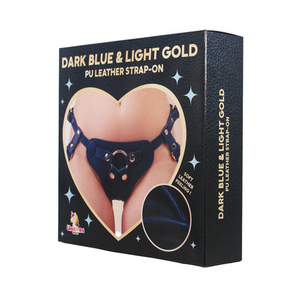 Unicorn Collections - Dark Blue and Light Gold PU Leather Strap-on Harness