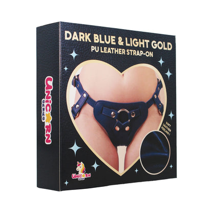 Unicorn Collections - Dark Blue and Light Gold PU Leather Strap-on Harness