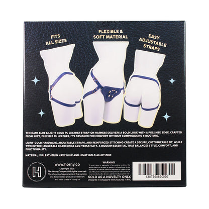 Unicorn Collections - Dark Blue and Light Gold PU Leather Strap-on Harness