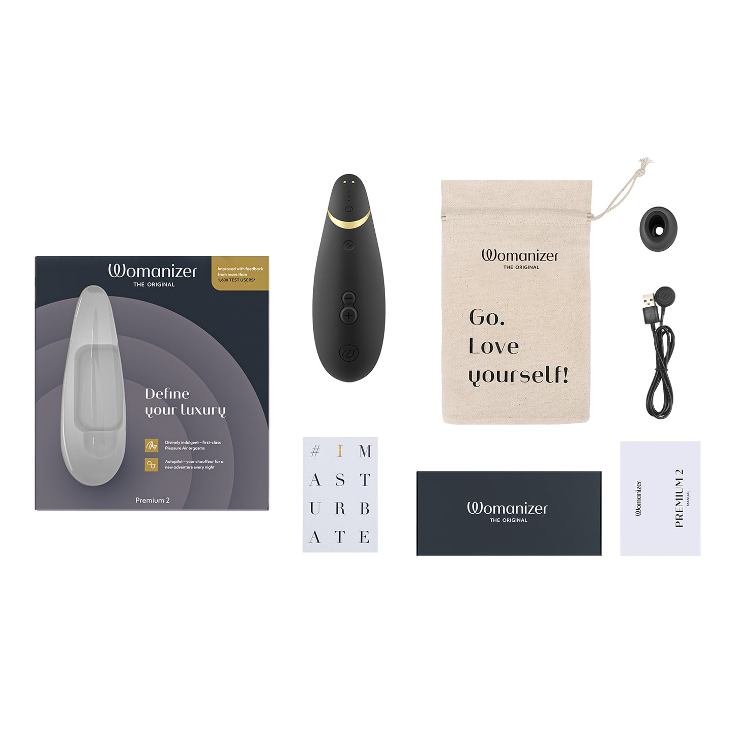 Womanizer - Premium 2 Silicone Rechargeable Clitoral Stimulator Black