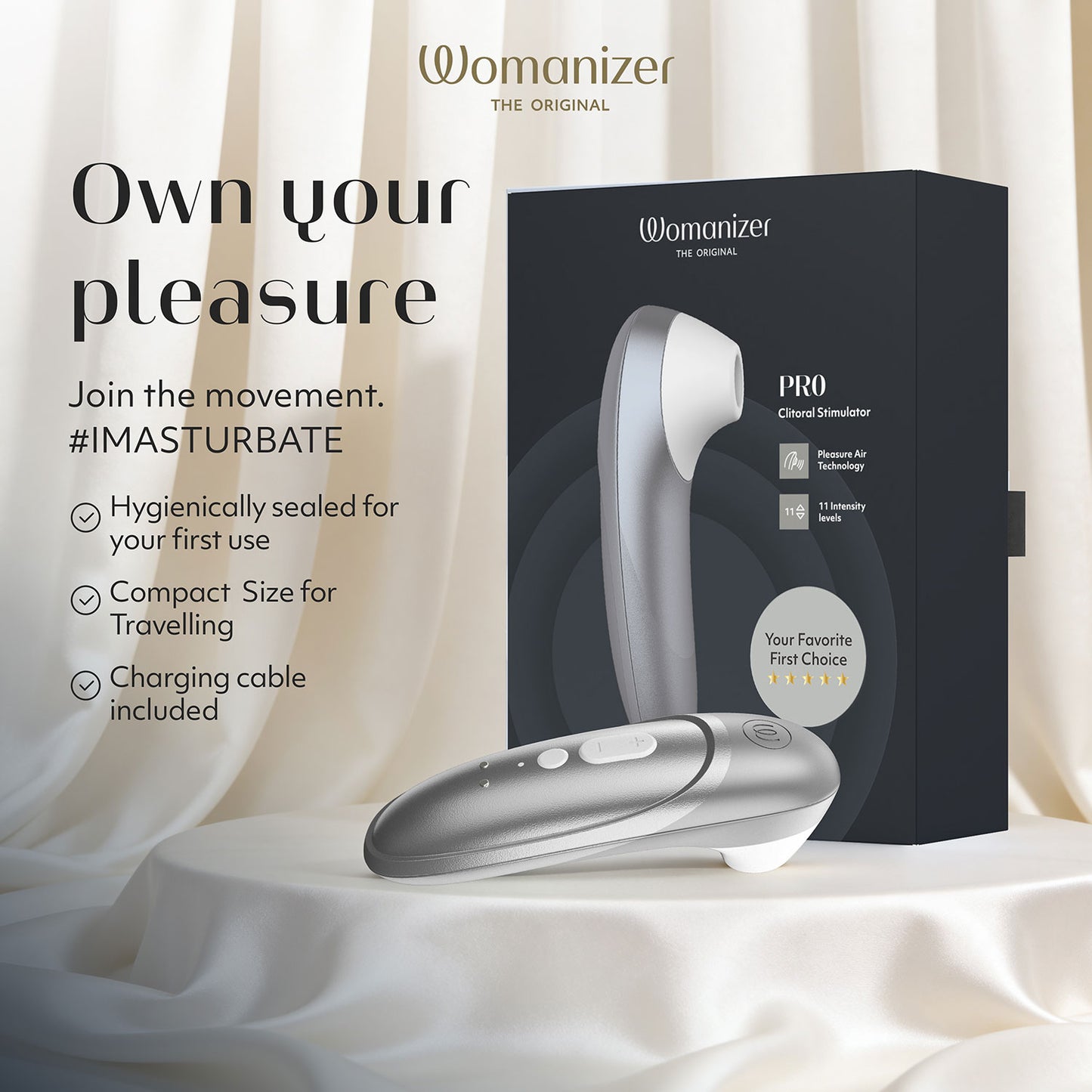 PRE-ORDER: Womanizer PRO Clitoral Stimulator Silver Grey